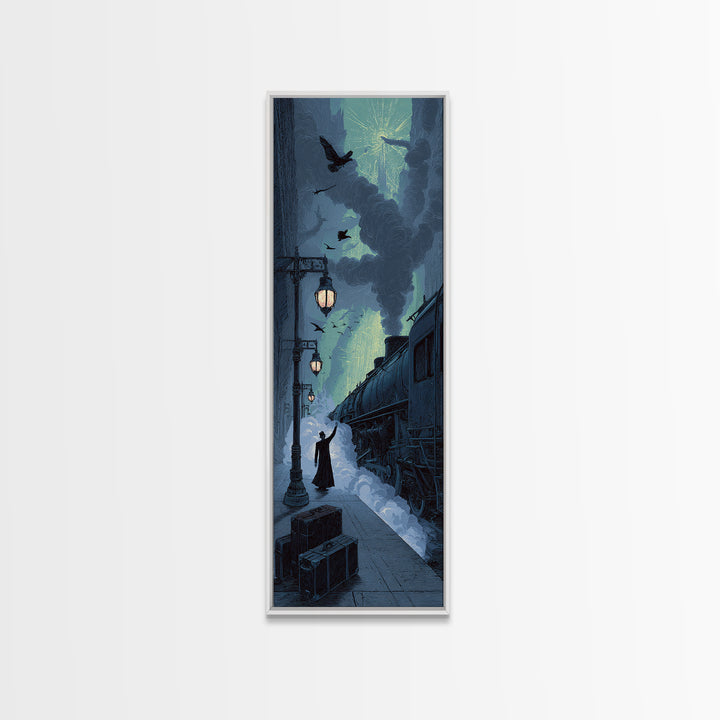The Phantom Train To Kadath, Tall Narrow Wall Art, Haunted Gothic Art, Framed Canvas Print, Halloween Wall Decor, Gothic Home Decor
