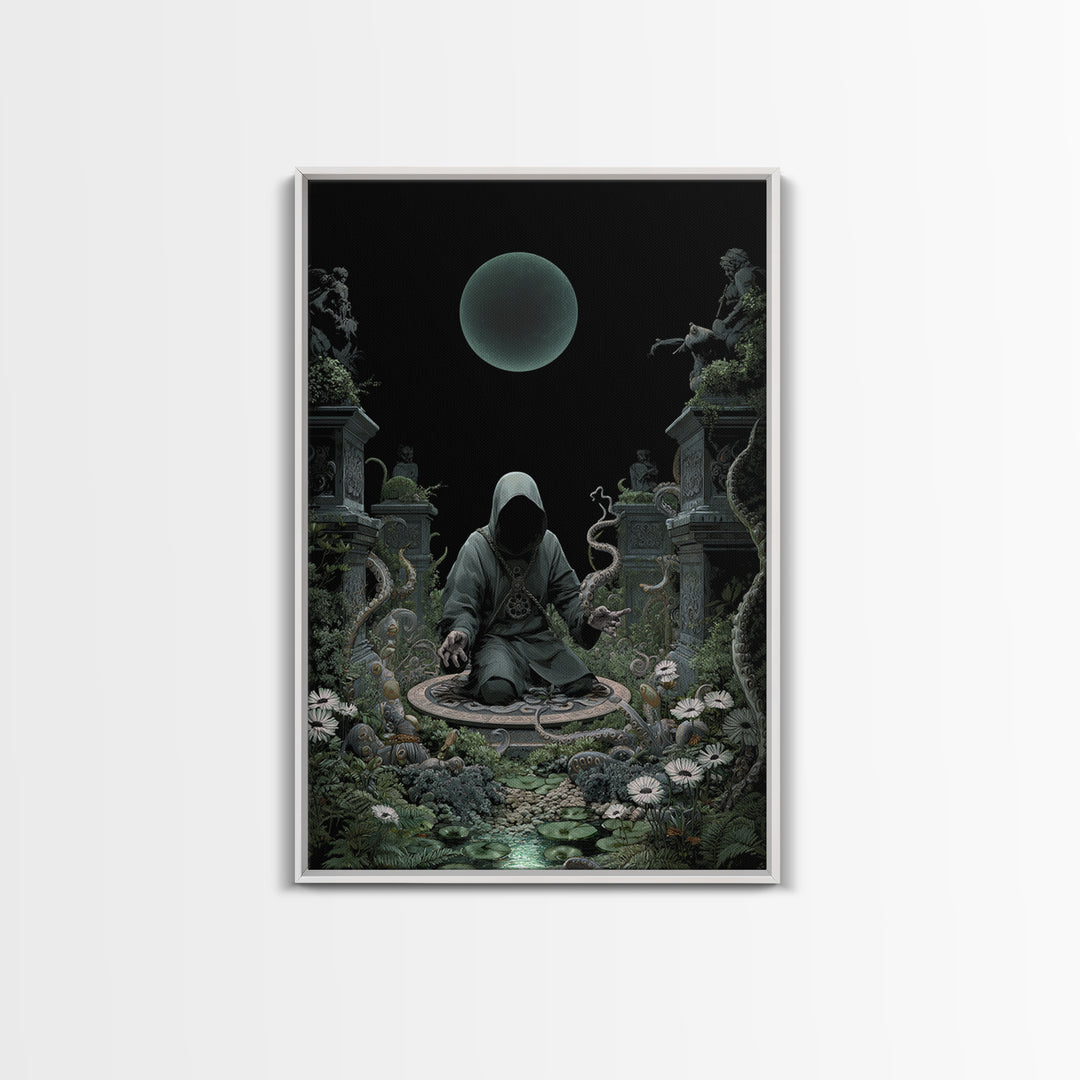 The Garden Of The Eyeless Moon, Vertical Wall Art, Dark Halloween Decor, Framed Canvas Print, Halloween Wall Decor, Gothic Home Decor