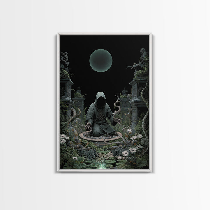 The Garden Of The Eyeless Moon, Vertical Wall Art, Dark Halloween Decor, Framed Canvas Print, Halloween Wall Decor, Gothic Home Decor