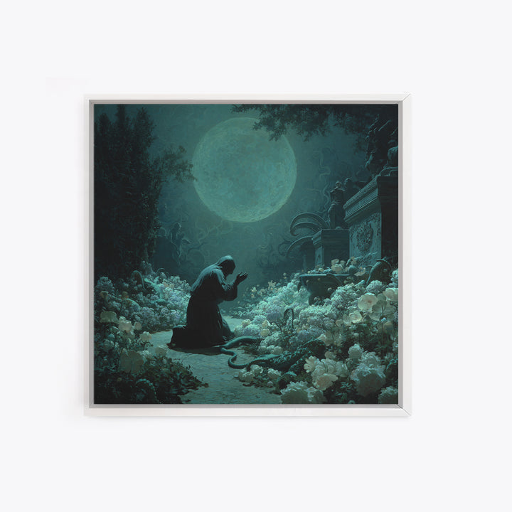 The Garden Of The Eyeless Moon, Square Wall Art, Gothic Horror Wall Art, Framed Canvas Print, Halloween Wall Decor, Gothic Home Decor
