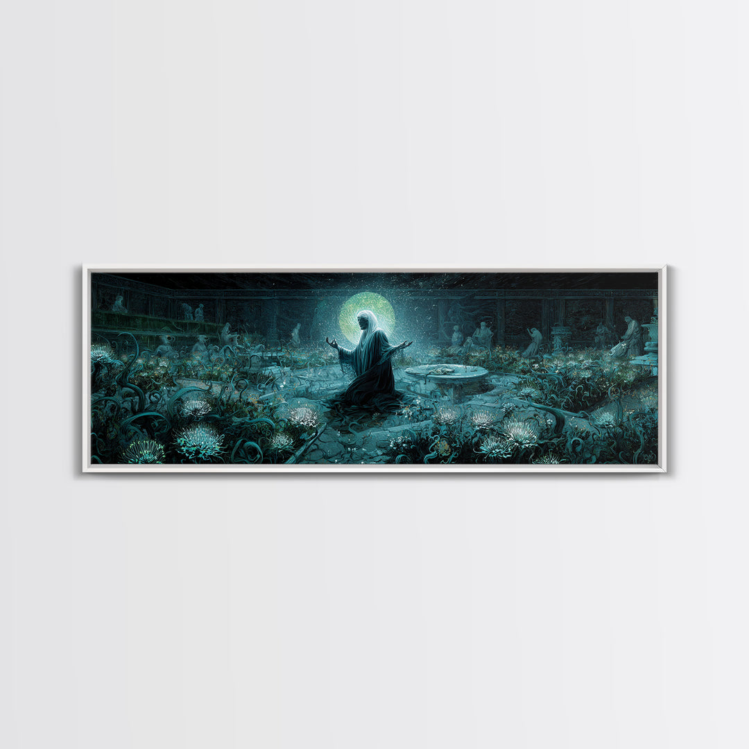 The Garden Of The Eyeless Moon, Extra Wide Wall Art, Eldritch Gothic Decor, Framed Canvas Print, Halloween Wall Decor, Gothic Home Decor