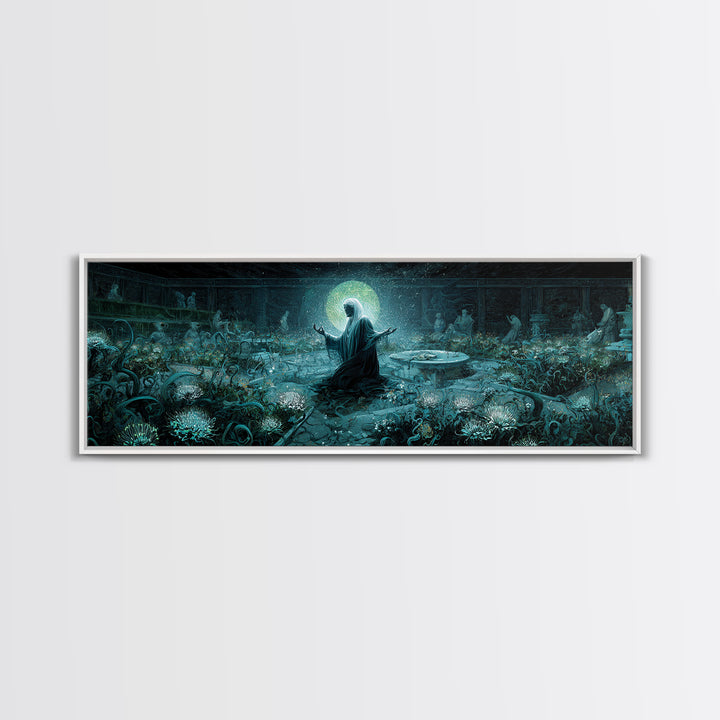 The Garden Of The Eyeless Moon, Extra Wide Wall Art, Eldritch Gothic Decor, Framed Canvas Print, Halloween Wall Decor, Gothic Home Decor