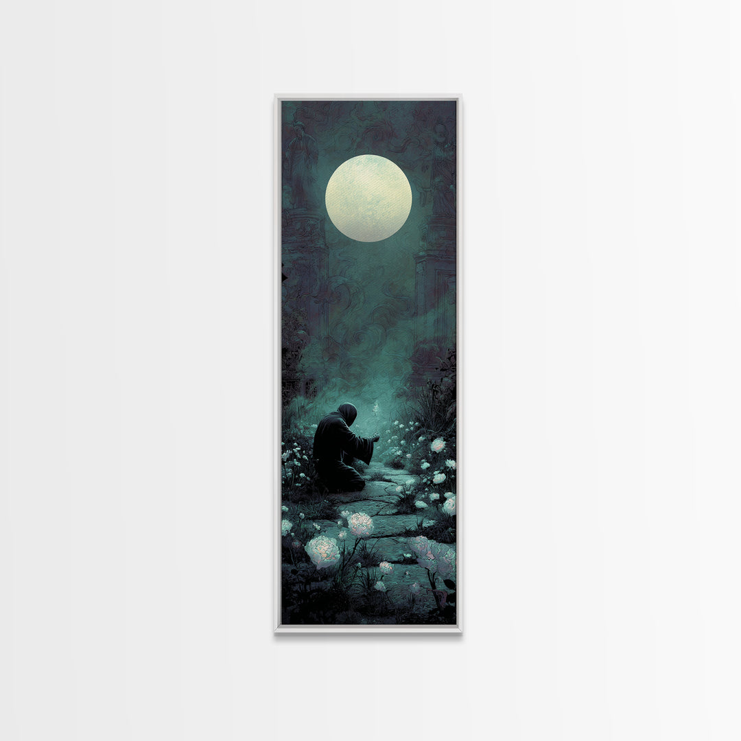 The Garden Of The Eyeless Moon, Tall Narrow Wall Art, Dark Halloween Decor, Framed Canvas Print, Halloween Wall Decor, Gothic Home Decor