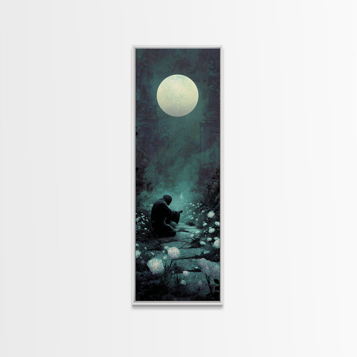 The Garden Of The Eyeless Moon, Tall Narrow Wall Art, Dark Halloween Decor, Framed Canvas Print, Halloween Wall Decor, Gothic Home Decor