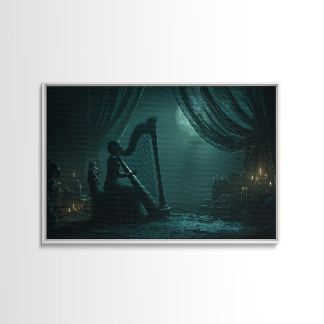 The Harpist Of Abyssal Sleep, Landscape Wall Art, Gothic Horror Wall Art, Canvas Print, Halloween Wall Decor, Gothic Home Decor