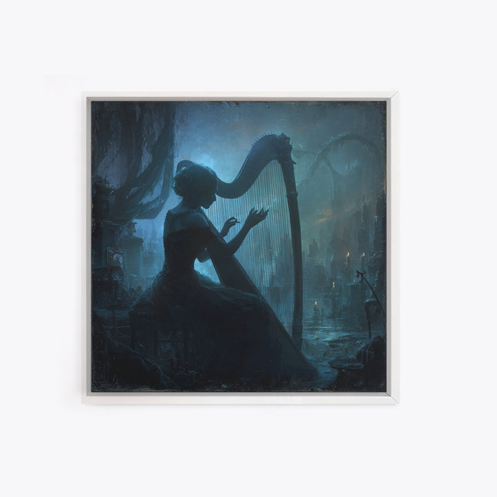 The Harpist Of Abyssal Sleep, Square Wall Art, Dark Halloween Decor, Canvas Print, Halloween Wall Decor, Gothic Home Decor