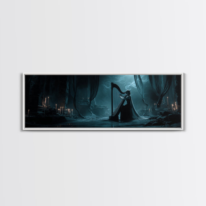 The Harpist Of Abyssal Sleep, Extra Wide Wall Art, Dark Fantasy Wall Art, Canvas Print, Halloween Wall Decor, Gothic Home Decor