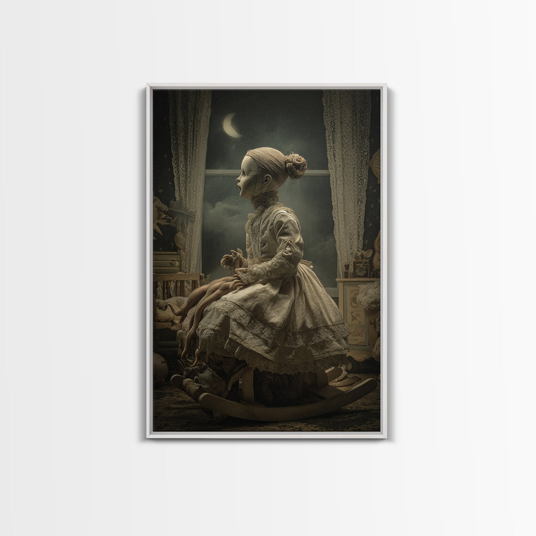 The Doll From Beyond The Void, Vertical Wall Art, Gothic Horror Wall Art, Framed Canvas Print, Halloween Wall Decor, Gothic Home Decor