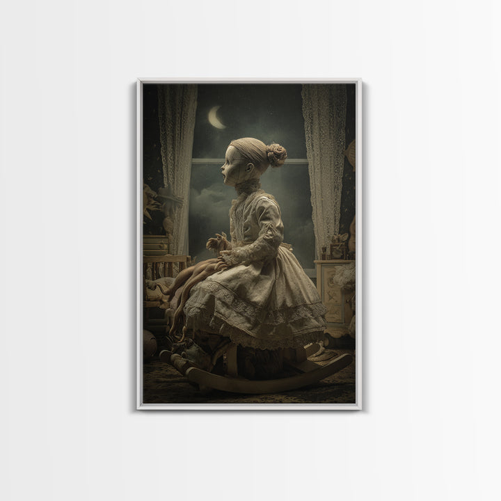 The Doll From Beyond The Void, Vertical Wall Art, Gothic Horror Wall Art, Framed Canvas Print, Halloween Wall Decor, Gothic Home Decor