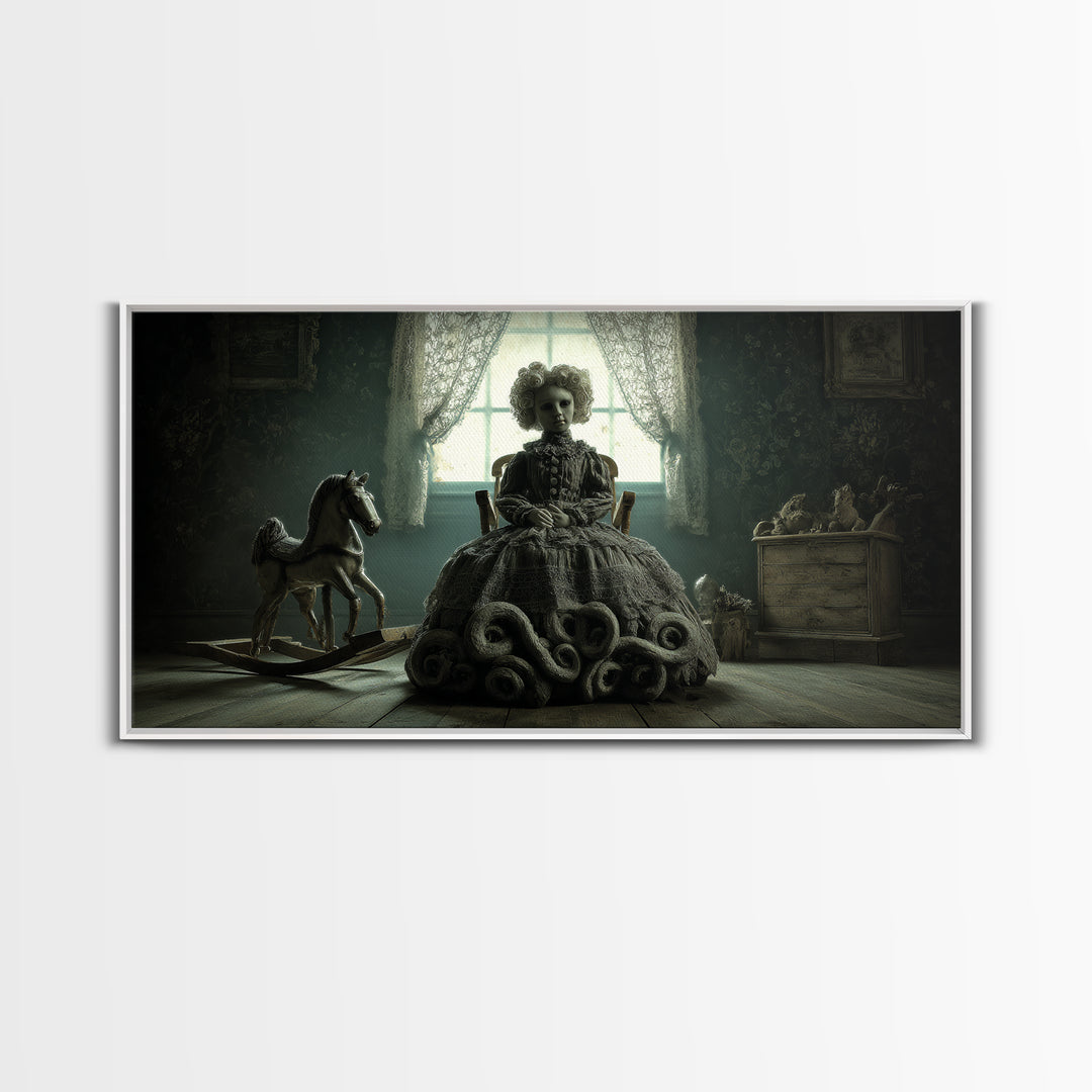 The Doll From Beyond The Void, Wide Panoramic Art, Dark Fantasy Wall Art, Canvas Print, Halloween Wall Decor, Gothic Home Decor