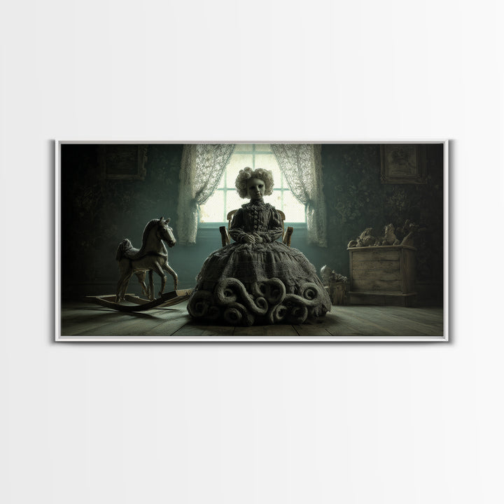 The Doll From Beyond The Void, Wide Panoramic Art, Dark Fantasy Wall Art, Canvas Print, Halloween Wall Decor, Gothic Home Decor