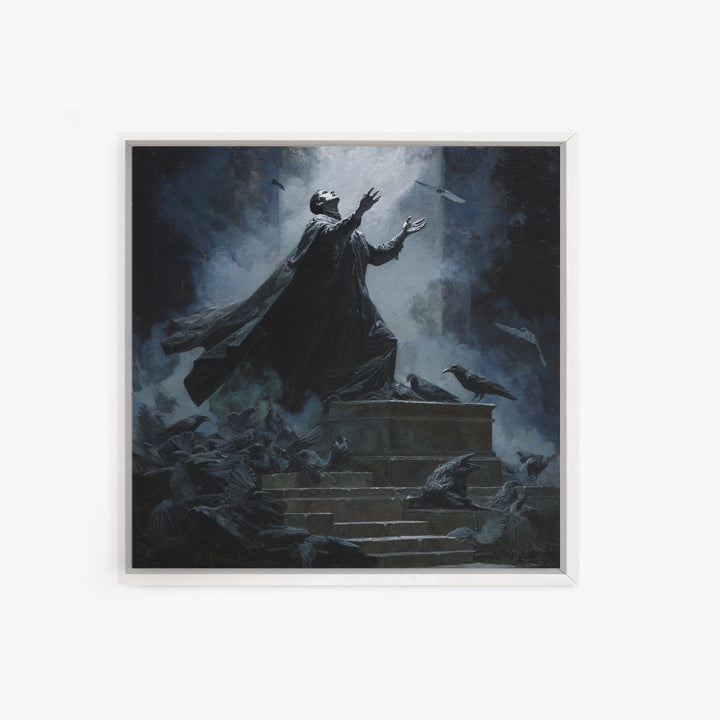 The Raven Sermon Of Leng, Square Wall Art, Dark Fantasy Wall Art, Framed Canvas Print, Halloween Wall Decor, Gothic Home Decor