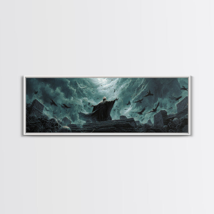 The Raven Sermon Of Leng, Extra Wide Wall Art, Cosmic Horror Wall Art, Framed Canvas Print, Halloween Wall Decor, Gothic Home Decor