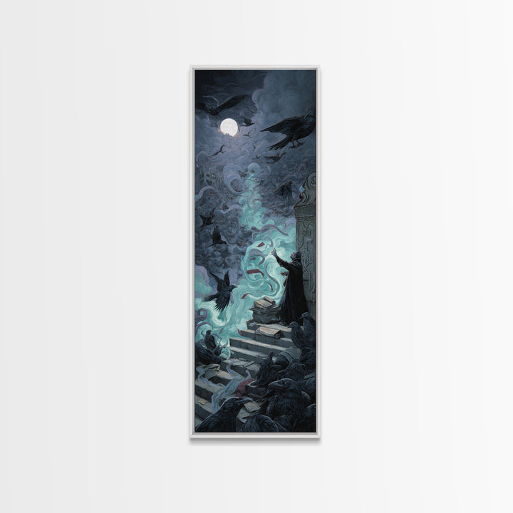 The Raven Sermon Of Leng, Tall Narrow Wall Art, Gothic Horror Wall Art, Canvas Print, Halloween Wall Decor, Gothic Home Decor