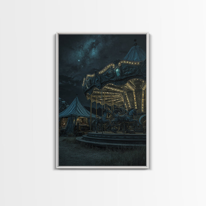 The Carousel Of Sleeping Planets, Vertical Wall Art, Dark Fantasy Wall Art, Framed Canvas Print, Halloween Wall Decor, Gothic Home Decor