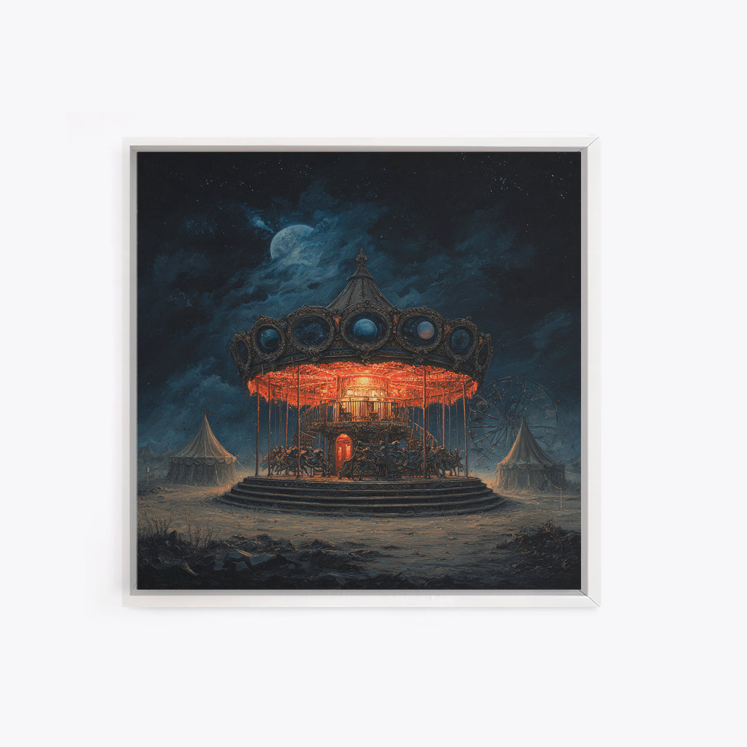 The Carousel Of Sleeping Planets, Square Wall Art, Haunted Gothic Art, Framed Canvas Print, Halloween Wall Decor, Gothic Home Decor
