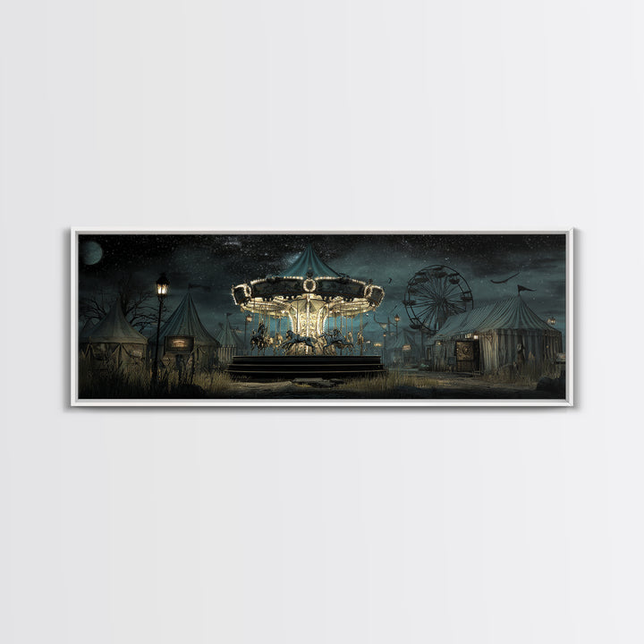 The Carousel Of Sleeping Planets, Extra Wide Wall Art, Haunted Gothic Art, Canvas Print, Halloween Wall Decor, Gothic Home Decor