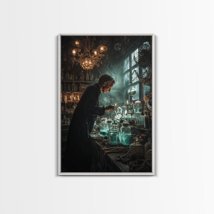The Apothecary Of Black Seashell Dreams, Vertical Wall Art, Haunted Gothic Art, Framed Canvas Print, Halloween Wall Decor, Gothic Home Decor