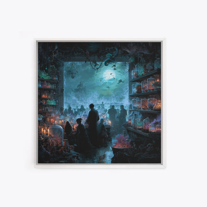 The Apothecary Of Black Seashell Dreams, Square Wall Art, Dark Fantasy Wall Art, Canvas Print, Halloween Wall Decor, Gothic Home Decor