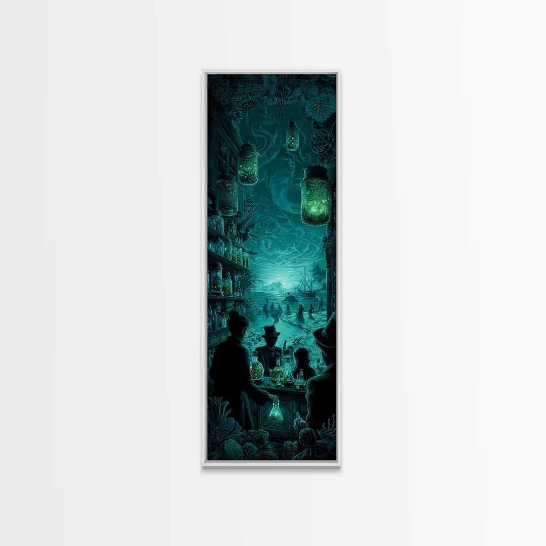 The Apothecary Of Black Seashell Dreams, Tall Narrow Wall Art, Cosmic Horror Wall Art, Canvas Print, Halloween Wall Decor, Gothic Home Decor