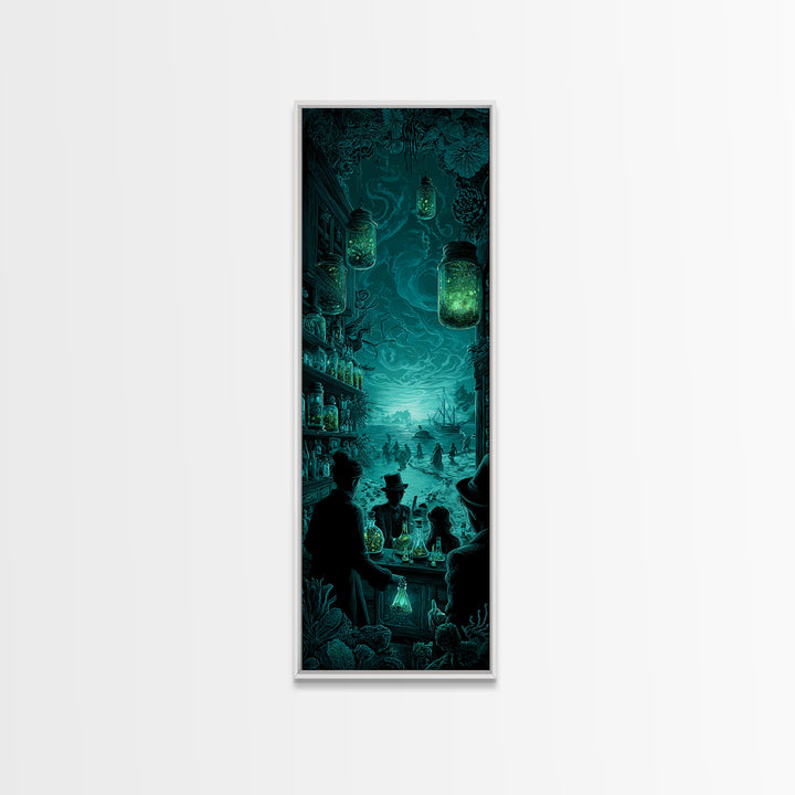 The Apothecary Of Black Seashell Dreams, Tall Narrow Wall Art, Cosmic Horror Wall Art, Canvas Print, Halloween Wall Decor, Gothic Home Decor