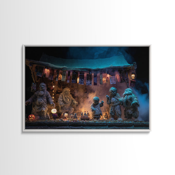 The Festival Of The Little Old Ones, Landscape Wall Art, Haunted Gothic Art, Framed Canvas Print, Halloween Wall Decor, Gothic Home Decor