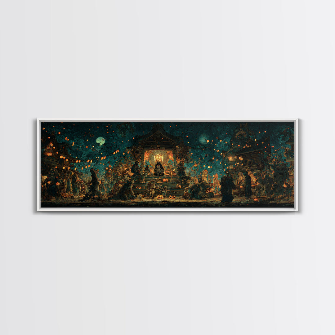 The Festival Of The Little Old Ones, Extra Wide Wall Art, Macabre Wall Art, Framed Canvas Print, Halloween Wall Decor, Gothic Home Decor