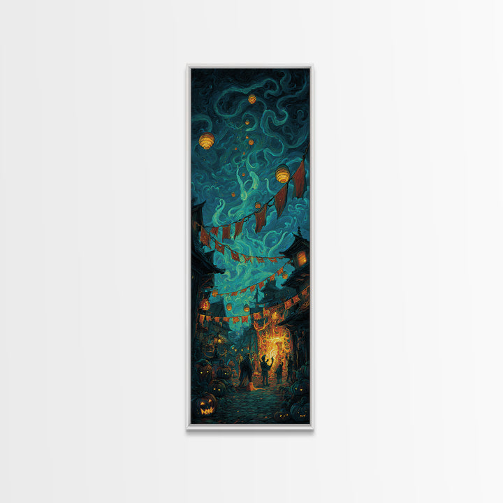 The Festival Of The Little Old Ones, Tall Narrow Wall Art, Haunted Gothic Art, Framed Canvas Print, Halloween Wall Decor, Gothic Home Decor