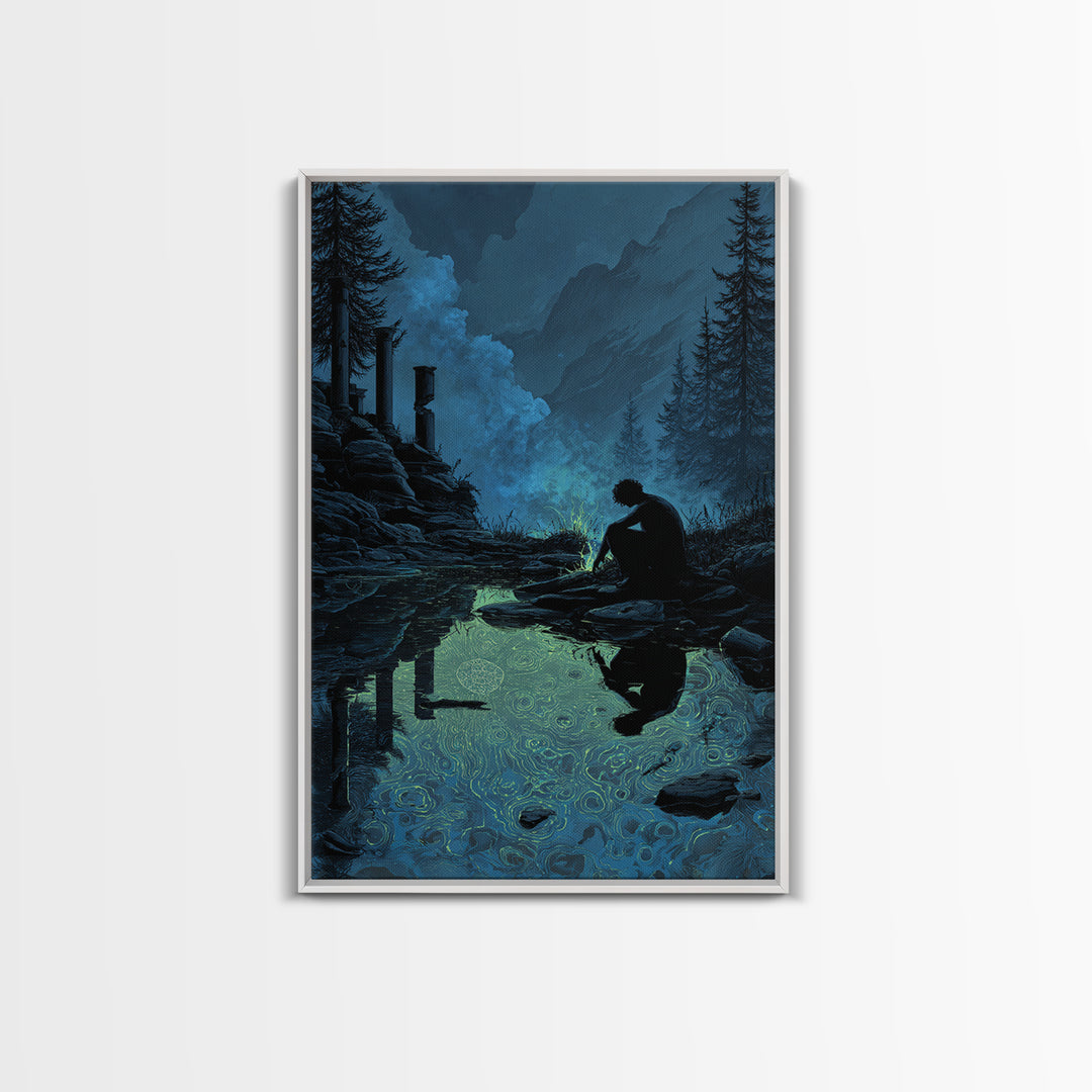 The Mirror Lake Of Lost Constellations, Vertical Wall Art, Macabre Wall Art, Framed Canvas Print, Halloween Wall Decor, Gothic Home Decor