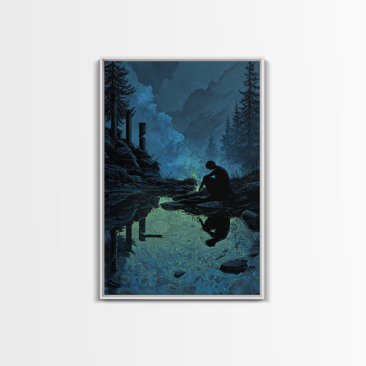 The Mirror Lake Of Lost Constellations, Vertical Wall Art, Macabre Wall Art, Framed Canvas Print, Halloween Wall Decor, Gothic Home Decor