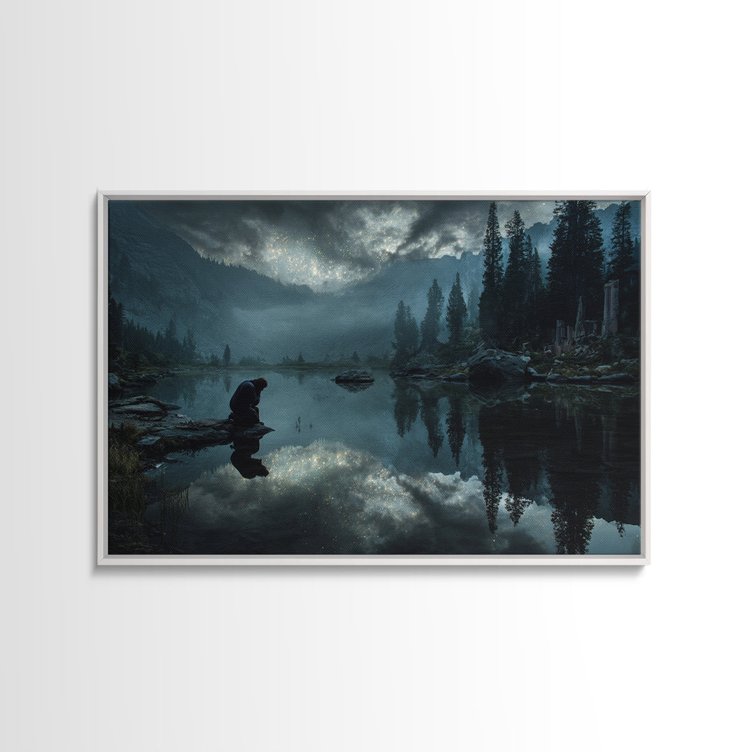 The Mirror Lake Of Lost Constellations, Landscape Wall Art, Macabre Wall Art, Framed Canvas Print, Halloween Wall Decor, Gothic Home Decor