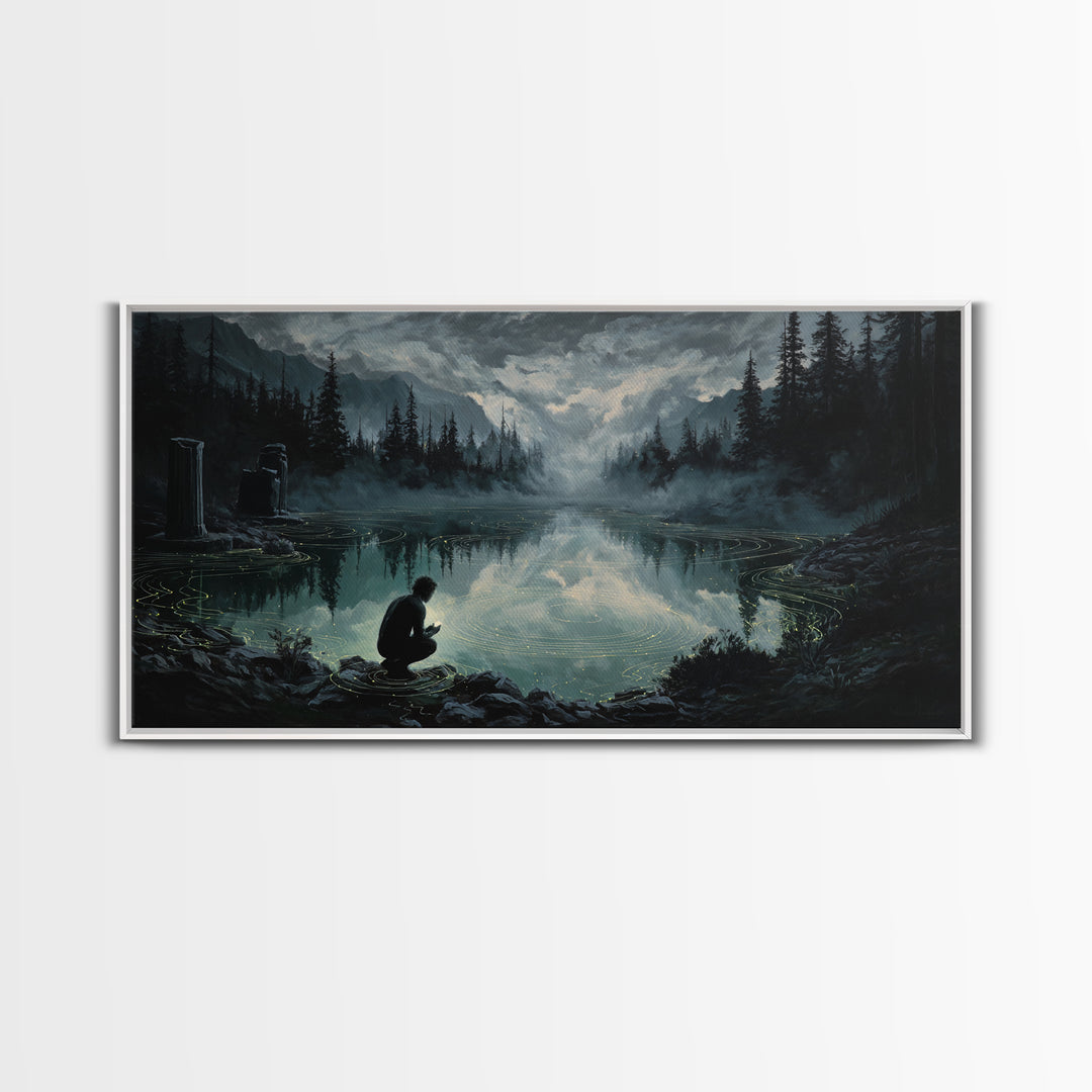 The Mirror Lake Of Lost Constellations, Wide Panoramic Art, Macabre Wall Art, Canvas Print, Halloween Wall Decor, Gothic Home Decor