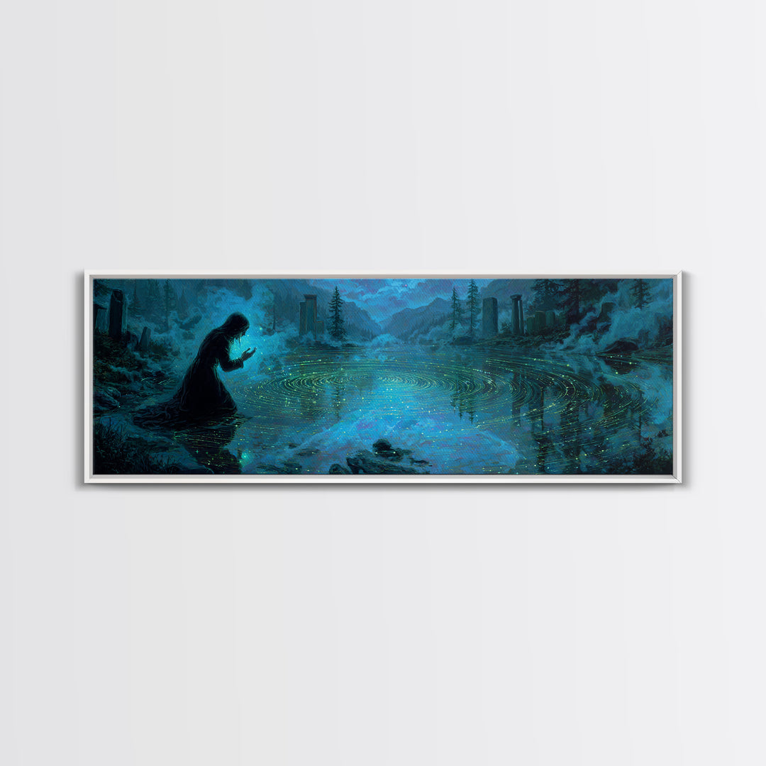 The Mirror Lake Of Lost Constellations, Extra Wide Wall Art, Eldritch Gothic Decor, Canvas Print, Halloween Wall Decor, Gothic Home Decor