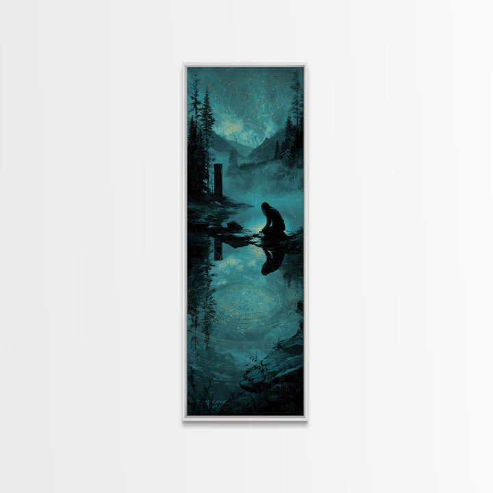 The Mirror Lake Of Lost Constellations, Tall Narrow Wall Art, Dark Fantasy Wall Art, Framed Canvas Print, Halloween Wall Decor