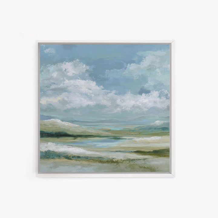 Gentle Mountain Landscape Framed Canvas Print, Dental Office Art, Medical Office Art, Office Decor, Watercolor Art, Calm, DOA-1x1-100