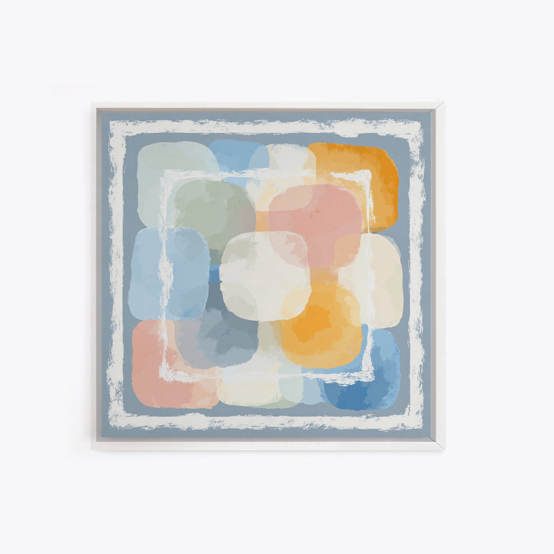 Simple Rainbow Pastel Shapes for Children Framed Canvas Print, Dental Office Art, Digital Artwork, Office Decor, Fine Art, Calm, DOA-1x1-21
