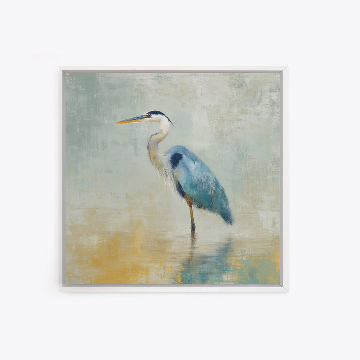 Blue Heron by Calm Marsh Water Framed Canvas Print, Dental Office Art, Motivational Poster, Office Decor, Fine Art, Calm, DOA-1x1-47