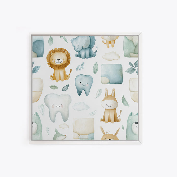 Cheerful Animal Dentist Themed Character Without Text Canvas Print, Dental Office Art, Medical Art, Office Decor, Calm, DOA-1x1-50