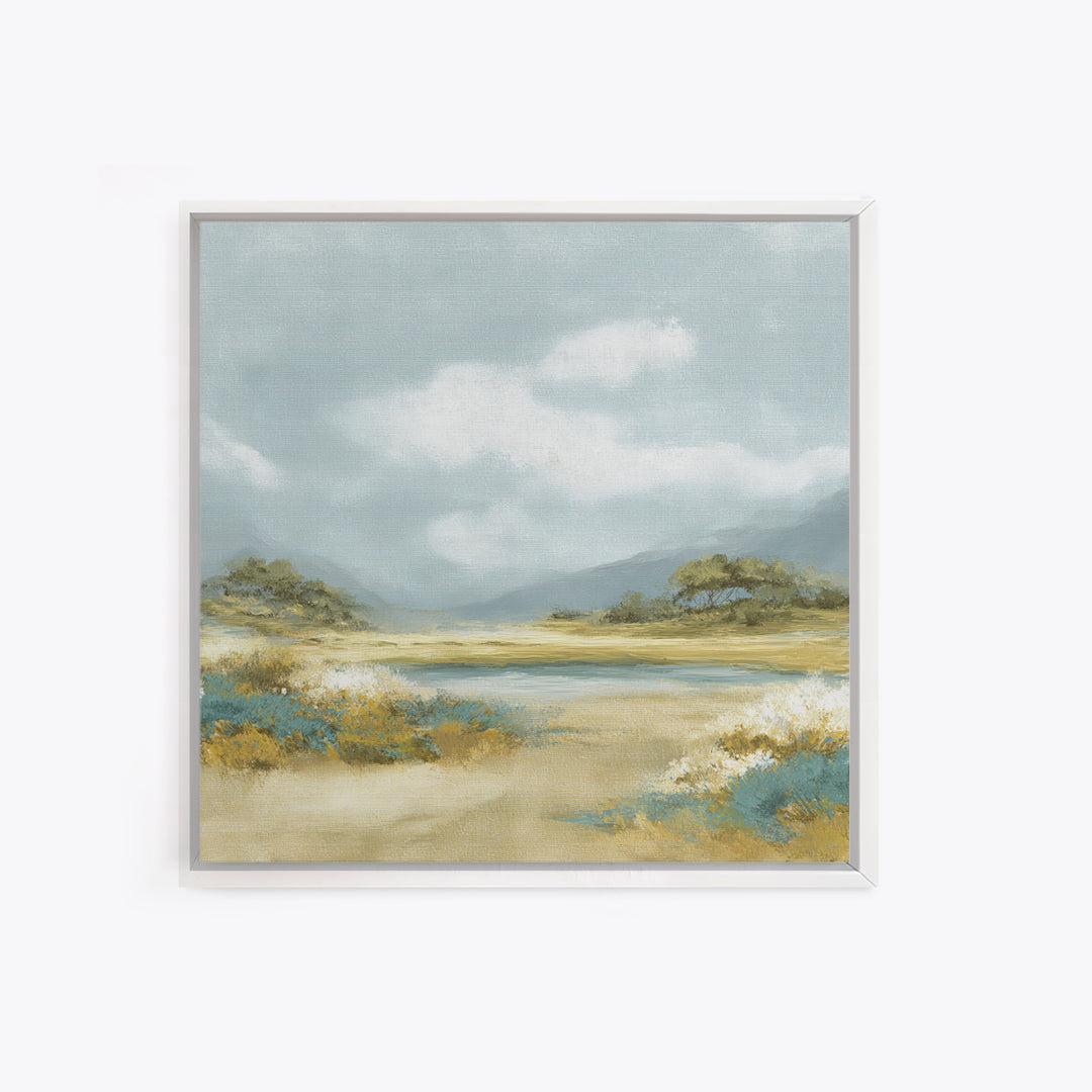 Peaceful Clouds over Open Meadow Framed Canvas Print, Dental Office Art, Dentistry Art, Office Decor, Fine Art, Calm, DOA-1x1-57
