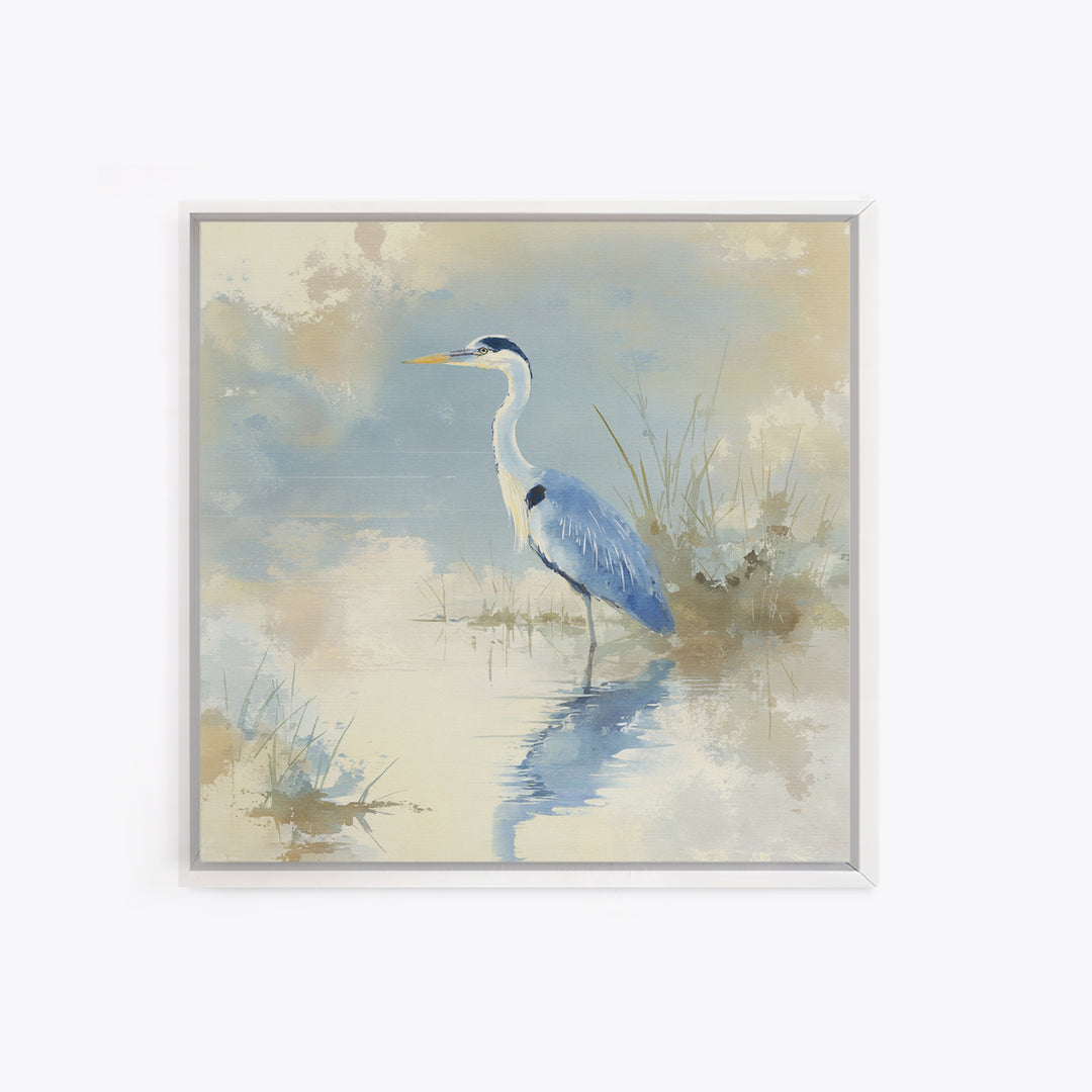 Blue Heron by Calm Marsh Water Framed Canvas Print, Dental Office Art, Tooth Art, Office Decor, Fine Art, Calm, Modern Decor, DOA-1x1-71