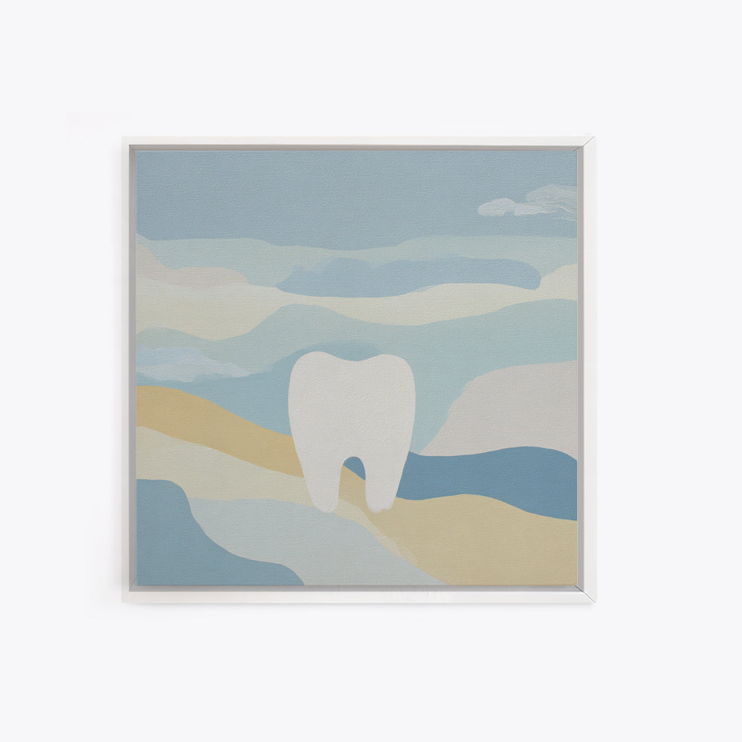 Playful Tooth Shaped Character Framed Canvas Print, Dental Office Art, Dentistry Art, Office Decor, Abstract Art, Calm, DOA-1x1-78