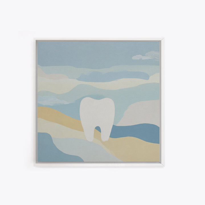 Playful Tooth Shaped Character Framed Canvas Print, Dental Office Art, Dentistry Art, Office Decor, Abstract Art, Calm, DOA-1x1-78