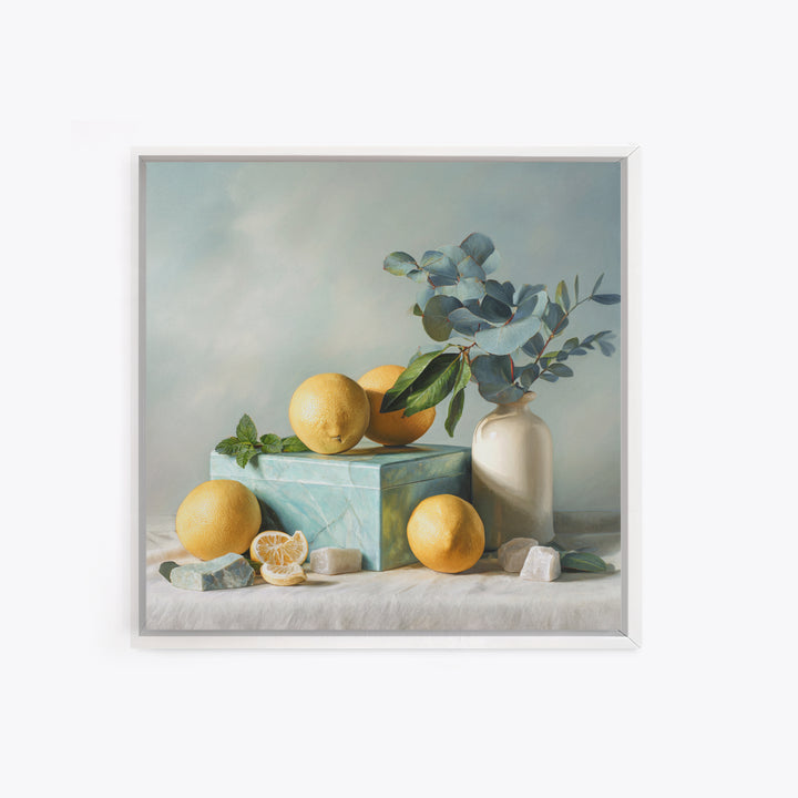 Fresh Citrus and Mint Still Life Framed Canvas Print, Dental Office Art, Medical Office Art, Office Decor, Oil Painting, Calm, DOA-1x1-79