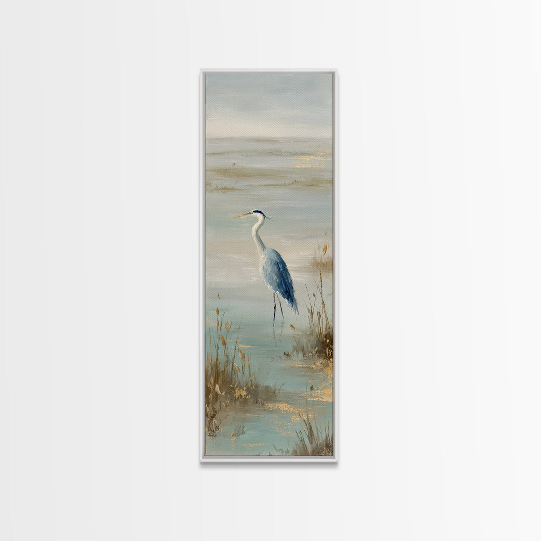 Blue Heron by Calm Marsh Water Canvas Print, Dental Office Art, Science Art, Office Decor, Fine Art, Calm, Boho Decor, DOA-1x3-35