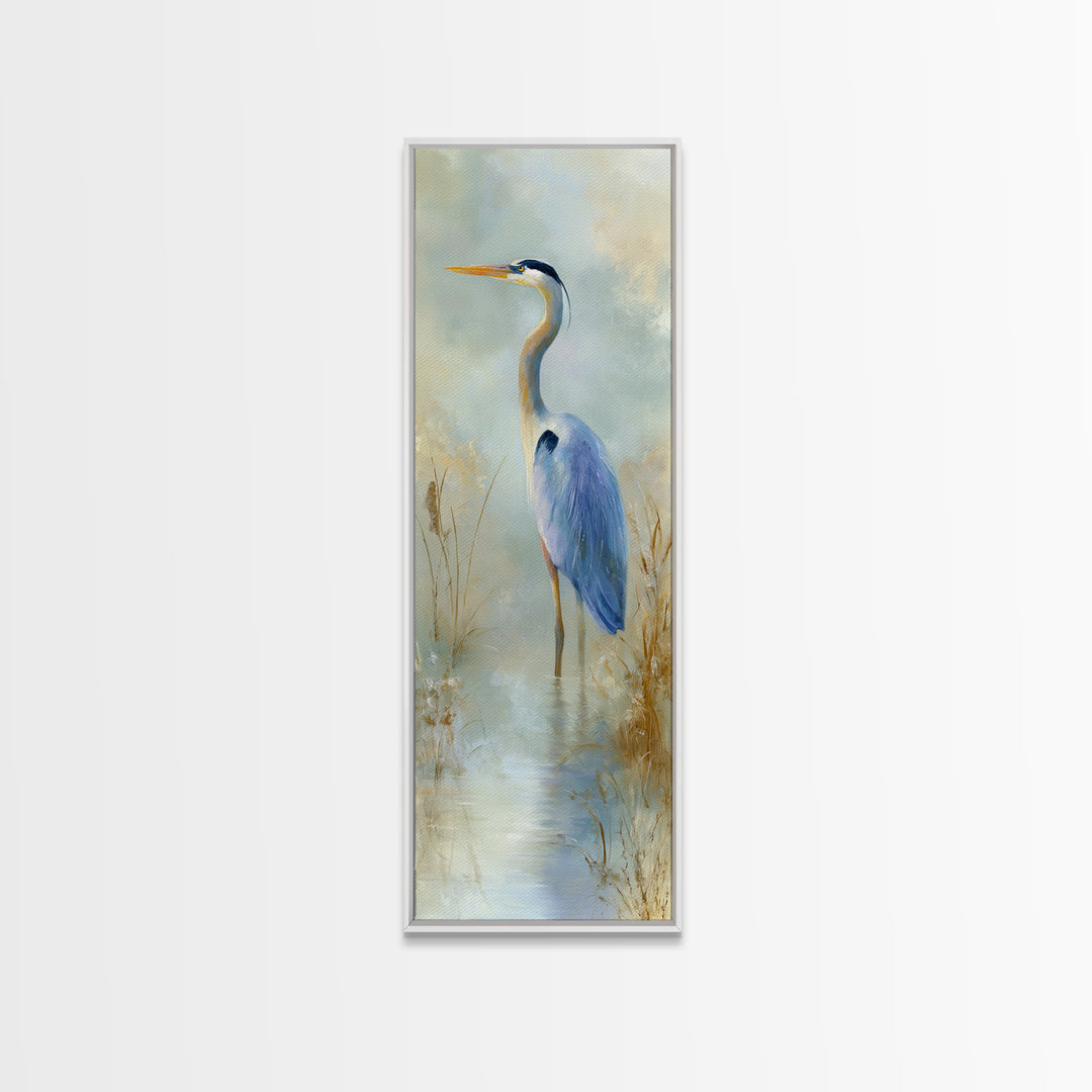 Blue Heron by Calm Marsh Water Canvas Print, Dental Office Art, Statement Artwork, Office Decor, Fine Art, Calm, DOA-1x3-59