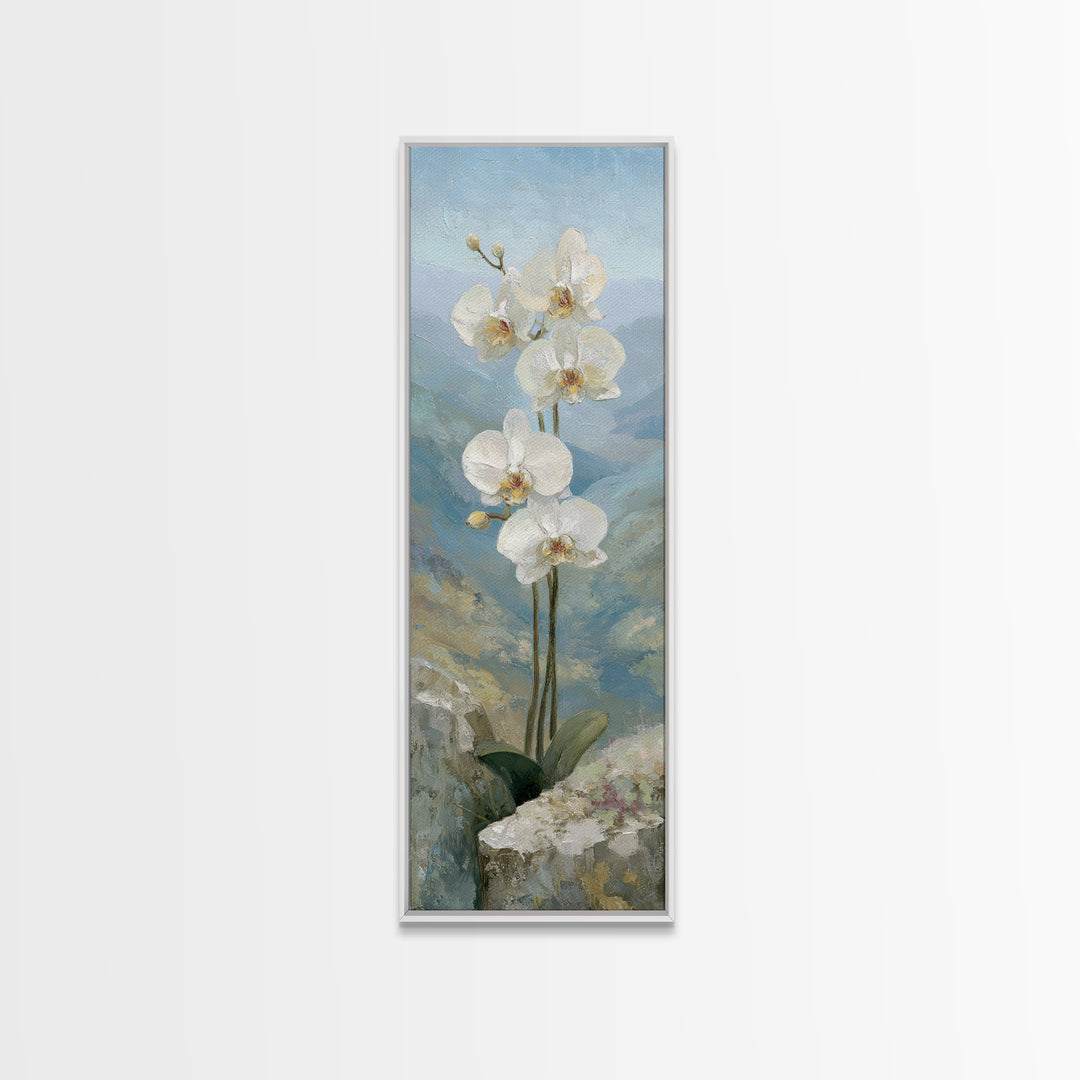 White Orchid on Stone Background Framed Canvas Print, Dental Office Art, Wall Art, Office Decor, Abstract Art, Calm, DOA-1x3-96