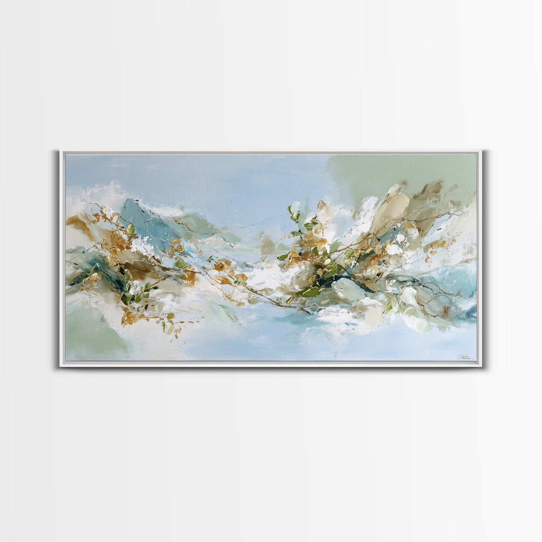 Gentle Mountain Landscape Framed Canvas Print, Dental Office Art, Room Decor, Office Decor, Oil Painting, Calm, DOA-2x1-24