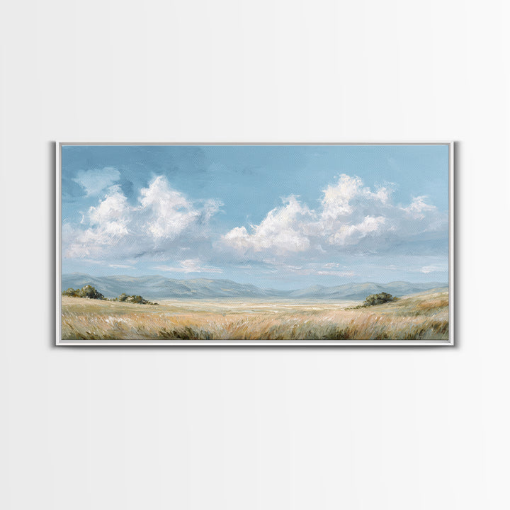 Peaceful Clouds over Open Meadow Framed Canvas Print, Dental Office Art, Modern Decor, Office Decor, Fine Art, Calm, Poster, DOA-2x1-29