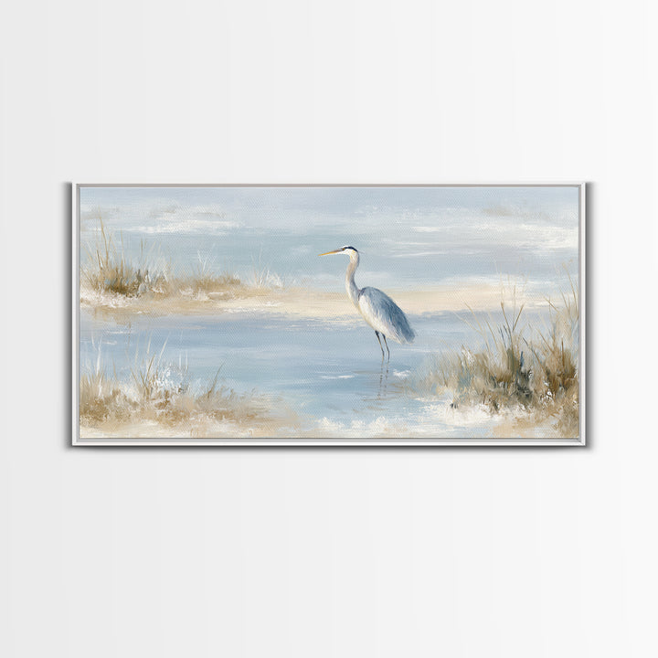 Blue Heron by Calm Marsh Water Framed Canvas Print, Dental Office Art, Contemporary Art, Office Decor, Fine Art, Calm, DOA-2x1-43