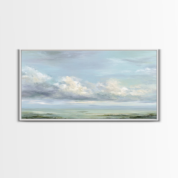 Peaceful Clouds over Open Meadow Framed Canvas Print, Dental Office Art, Modern Decor, Office Decor, Fine Art, Calm, Poster, DOA-2x1-5